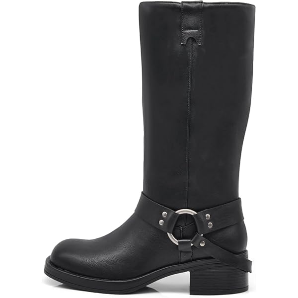 Stivali Donna Biker In Pelle Sintetica - Al Polpaccio Con Fibbie, Nero Taglia 37 - Foto 6