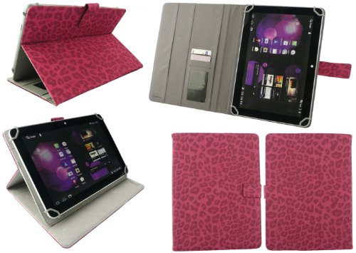 Emartbuy® Archos 101b Oxygen Tablet PC 10.1 Zoll Universalbereich Faux Wildleder Leopard Hot Rosa Multi Angle Exekutiv Folio Mappen Kasten Abdeckung mit Kartensteckplätze + Hot Rosa Eingabestift - 2
