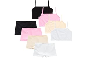 SUNVIVID Girls Seamless Sports Bras Sets Cotton Teen Strappy Top Camisole Style Training Underwear with Elastic Shoulder for Kids 7-10 Years / 66-99lb