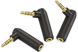 VCE 3 Adattatori Audio Jack da 3,5 mm Maschio a Femmina a 90 Gradi ad Angolo Retto per Cuffie Stereo