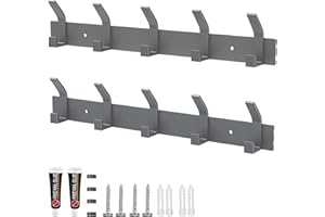 Galerie SV Kleiderhaken Wand, 2 Stück Garderobenhaken mit 5 Haken, Kleiderhaken Metall, Hakenleiste Garderobe für Schlafzimmer Bad Küche Garderobe Garderobenleiste Wandgarderobe (Grau)