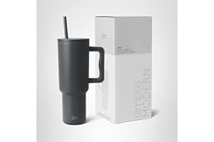 Simple Modern Tazza Termica con Cannuccia e Manico | Bicchiere Termico in Acciaio Inossidabile Isolato | Regali per Donne & Uomini | Trek | 1180ml | Graphite