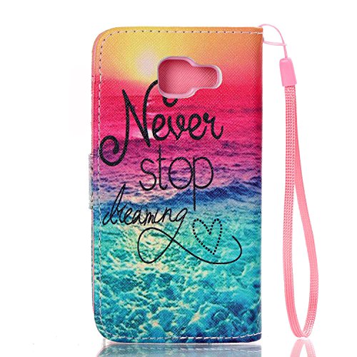 Galaxy A5 (2016) Hülle,Galaxy A5 (2016) Schutzhülle,Galaxy A5 (2016) Case,Galaxy A5 (2016) Leder Wallet Tasche Brieftasche Schutzhülle,ikasus® Bunte Gemalt Malerei Muster PU Lederhülle Flip Hülle im Bookstyle Cover Schale Stand Ständer Etui Karten Slot Schutzhülle Grau Tasche Wallet Case für Samsung Galaxy A5 (2016) SM-A510F – Never Stop Dreaming - 2