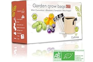 Cultivea® - Kit de bolsas de cultivo - Cultiva tu propio huerto urbano - Semillas 100% ecológicas y orgánicas - Cultivo - Tomate, Mini Pepino, Mini Pimiento Amarillo - Idea de regalo