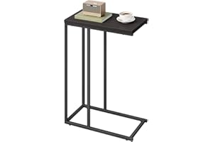 WOLTU Mesa Auxiliar Forma C, Mesita de Sofá, Mesita Auxiliar para Salon y Dormitorio, Mesa Pequeña con Estructura de Metal, Roble Oscuro+Negro, TSG17dc