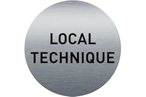 AUA SIGNALETIQUE - Plaque de porte Aluminium brossé imprimé AluSign Ø 85 mm - épaisseur. 3 mm - Double Face adhésif au dos (Local Technique)