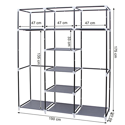 Songmics® Kleiderschrank Faltschrank Wäscheschrank Stoffschrank Campingschrank 175 x 150 x 45 cm grau RYG12G - 4