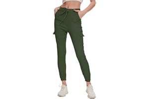 Nuofengkudu Damen Skinny Cargo Hose Cuffed Leggings 4 Taschen Tunnelzug High Waist Buendchen Jogginghose Slim Fit Slip-On Cargohose Teenager Mädchen Gothic Hosen