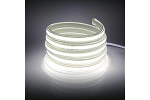 HEGEHE Alto Brillo Tira de LED COB 220V con Interruptor Alimentación, 360LEDs/m, IP65 Impermeable, Corte cada 50cm, Luz de Cuerda Flexible para Navidad, Halloween, Fiestas, Bodas (2m, Blanco Frio)