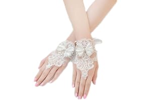 Jovono Femmes Blanc Paire De Noeud Floral Gants De Dentelle De Mariée- Gants De Robe De Soirée Pour La Fête De Mariage