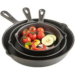 VonShef Set de 3 Sauteuses en Fonte 15, 20, 25cm - Noires