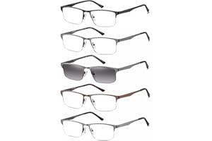 EYECEDAR 5 Pack Reading Glasses Men Metal Half Frame Spring Hinges Rectangular Style Eyeglasses Readers 2.50