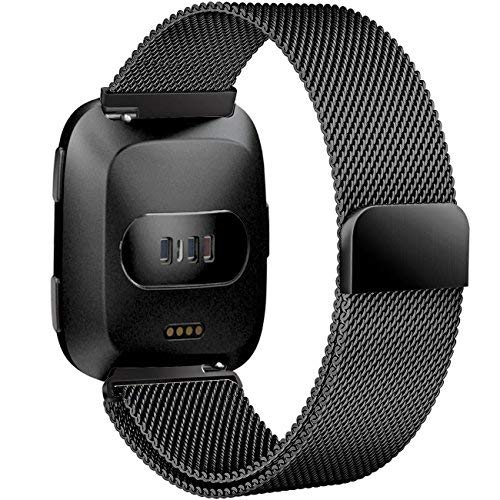 Fun Sponsor Correa Fitbit Versa, Milanese Loop Correa de Acero Inoxidable Reemplazo Wristband Pulseras con Cerradura Imán para Fitbit Versa (Negro, Large)