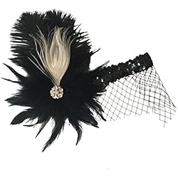 Sharplace Diadema Sombrero Clásico Negro para Mujer Tocado de Pluma Cinta de Cabeza de Tejido
