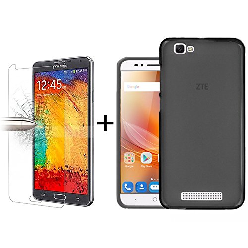 TBOC Pack  Funda de Gel TPU Negra   Protector Pantalla Vidrio Templado para ZTE Blade A610  5 0 Pulgadas   Funda de Silicona Ultrafina y Flexible  Protector de pantalla Resistente a Golpes  Ca  das y Ara  azos 