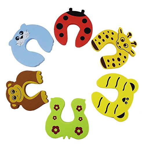 Aussel 6 Pieces Cut Cartoon Animal Foam Door Stopper Cushion for Baby Children Safety Finger Protection Mommy Good Helper