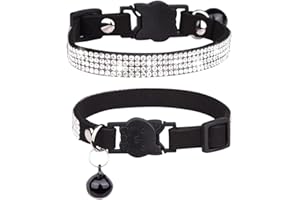 FUNAT Collare di Gatto con Strass con Campanello, Microfibra Collare per Gatto Morbido e Confortevole, Collare per Gatti con Fibbia di Sicurezza a Testa di Gatto