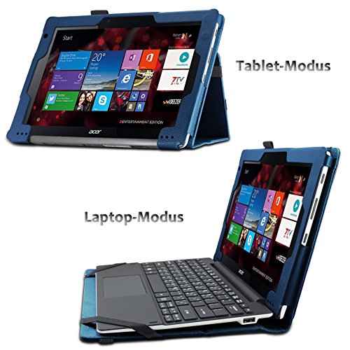 Infiland Acer Aspire Switch 10 E Pro7 SW3-013 Hülle Case -Slim Fit Folio PU-lederne dünne Kunstleder Schutzhülle Cover Tasche für Acer Aspire Switch 10 E (10,1 Zoll) Notebook (mit Auto Schlaf / Wach Funktion, Tablet und Tastatur sind nicht entgehaltet)(Dunkleblau) - 2