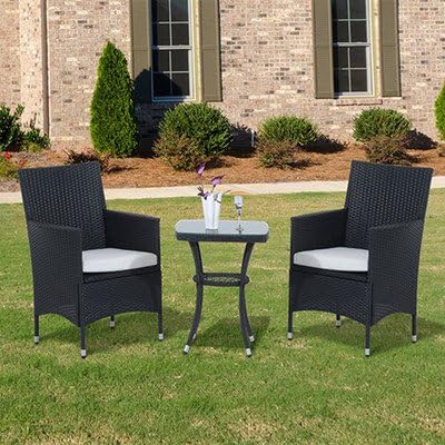 Webb 2 Seater Bistro Set with Cushions - This Rattan Bistro Set, including 2 chairs and a matching table, is perfect for dining or drinking in the fresh air. (Black)