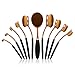 CDC® Golden Black Oval 10PCs Pro Cosmetic Makeup Face Powder Blusher, Toothbrush Curve Liquid Foundation Blending Brush, Powder Cream Concealer Cosmetic Tools-Makeup Kit