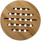 Doğal Bambu Yuvarlak &Ccedil;izgili Nihale, Mutfak İ&ccedil;in Şık Isı Altlığı, 17 cm, Nemli Bezle Silinebilir