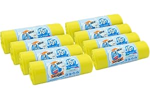 EFFENNE GROUP 120 Sacchi Spazzatura Gialli, Sacchetti Plastica con Manici a Shopper, 55x65cm, Sacchetti Trasparenti Super Resistenti, Sacchetti Spazzatura, Raccolta Differenziata, Raccolta Differenziata Esterno