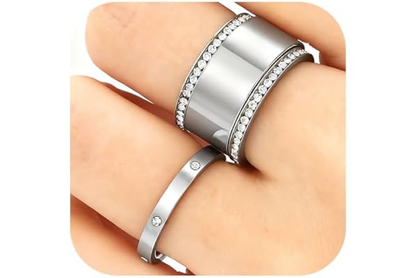 Emibele 3PCS Silver Stackable Rings for Oura Ring 5/Gen 4/Gen 3, Size 8 | Ring Stack,No Tarnish Stainless Steel, Dainty Cubic Zirconia Wedding Bands, Statement Rings, Jewelry Gifts for Women