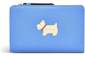 RADLEY London Loyal Medium Bifold Purse for Women in Light Blue Grained Leather, with Press Stud Fastening, Zipped Coin Pocket & 10 Interior Card Slots