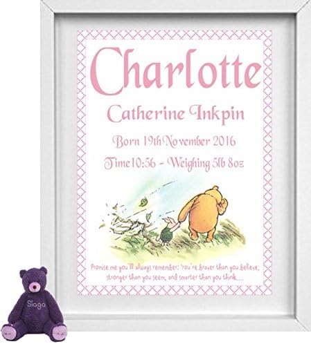 Personalised Nursery Picture | Baby Girl | Winnie The Pooh | Name, Date, Weight, Time | NP021