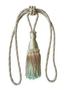 Tanabana?Single Tassel Tieback Elegance in Viscose with Twisted Bullion Fringe and 3 ply Cord in Dual Colour. Embellished with Rouching Around Fringe and Cord