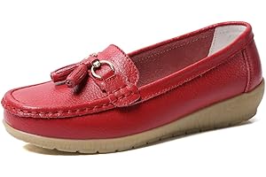JeathFea Casual Mujeres Piso Hebilla Metálica Mocasín Cómodo Penny Loafer Ligero Mujeres Cuero Slip on Outdoor Mocasín Zapatos Barco