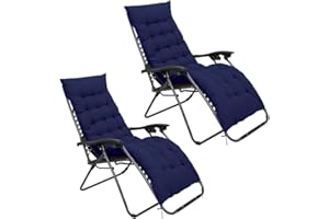 BUYEREMPIRE 2 Piece Padded Zero Gravity Chairs with Cushions Foldable Outdoor Camping Garden Sun Lounger Comfortable Non-Slip Reclining Folding Beach Furniture (Blue With Blue Cushions)