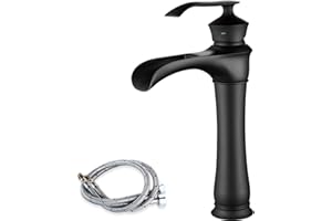 Maynosi Waterfall Bathroom Basin Mixer Tap, High Rise Mixer Taps for Countertop Basin, Tall Retro Sink Faucet with Wide Spout, Single Lever Durable Brass tap with Flexible Hoses (Matte Black)