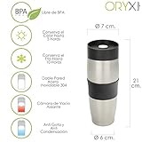 Fabricado en acero inoxidable. La parte interior es de acero 304 de máxima calidad. El acero 304 no contiene bpa.
Aislamiento al vacío de alto rendimiento. Totalmente hermético a prueba de derrames y antigoteo con tapa con sistema de válvula de vacío.
Se abre cómodamente con pulsador. Dispone de boca ancha para facilitar el llenado.
Mantiene durante horas tus bebidas frías o calientes. Se recomienda atemperar el interior con agua fria o caliente justo previo al uso para mayor prolongación de la temperatura interior.
Muy resistente y fácil de transportar, utilizar y limpiar.
Ideal para cafe, infusiones, oficinas, camping, playa, llevar a trabajos al exterior, obras, gimnasio, deportes, etc.           
Articulo conocido como: termo café, termo liquidos, botella termica, termo antigoteo, termo sin bpa termo oficina, termo bebé, termo niños, termo leche, termo cafe para llevar.