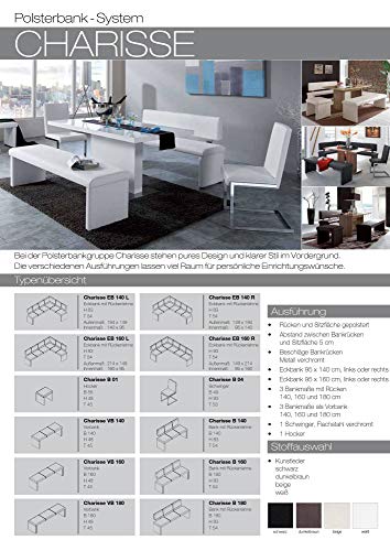 Cavadore Sitzbank „Charisse“ India Weiß / Moderne, gepolsterte Bank mit Lehne / Kunstleder-Bank weiß / Maße inkl. Lehne: 160 x 54 x 83 cm (B x T x H) - 9
