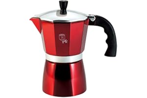 BELINGER HAUS 6 Cup Mixer Stovetop Coffee Maker Moka High Gloss Finish Italian Style Aluminum Espresso Coffee Maker Suitable for Homemade Coffee (Burgundy)