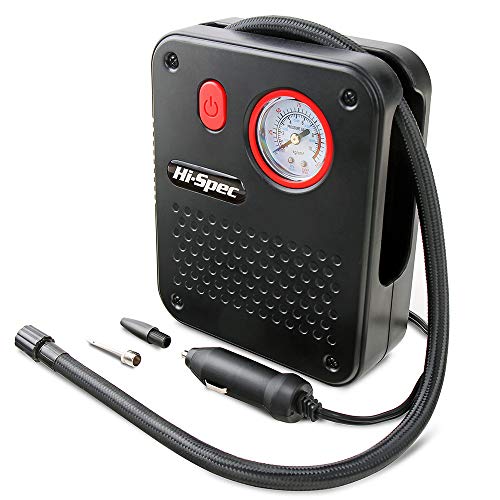 Hi-Spec 12V DC Portable Air Compressor Pump for Car Cigarette Lighter with 150PSI Max Pressure, Long