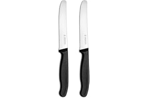 targzier Tomato Knife,Set of 2,Serrated Kitchen Knife,Stainless Steel Utility Knife,Sharp Table Knifes,Wavy Edge Small Kitchen Knives,Ergonomic Handle,Tomato Knives Set,Black
