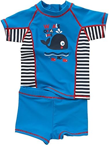 H2O Whale Of A Time Fish Sunsafe UPF40+ Boys and Babies Two Piece Top and Shorts Set - Blue - 5/6 Years