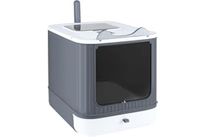 BELFOYER Bac à Litière Fermé, Couvercle Amovible, Maison de Toilette Chat Bac Litière pour Chat,Maison de Toilette, Plateau Amovible，Poignée de Transport et Pelle (Blanc, 44,5 * 36,5 * 34,5)