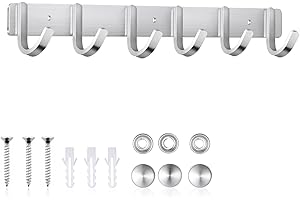 ERWEY Appendiabiti da Parete, 6 Ganci Appendiabiti in Acciaio Inox, Attaccapanni da Muro, Attaccapanni da Parete per Cucina, Cameretta, Ingresso, Bagno, Argento