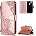Produktbild Handyhülle für Huawei P9 Lite Mini Leder,FNBK Blumen Flip Wallet Stand Case Card Slot Leder Tasche Karteneinschub Magnetverschluß Kratzfestes Rosegold Schutzhülle für Huawei P9 Lite Mini/Y6 Pro 2017