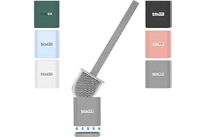 Homeex Silicone Toilet Brush, Toilet Brushes and Holder Deep Cleaner with No-Slip Plastic Handle and Soft Flexible Bristles, Toilet Brushes with holders and Base for Anti-drip (Grey)