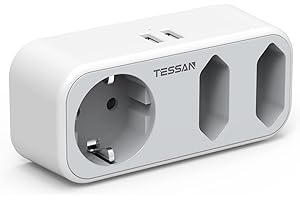 TESSAN Adattatore Presa Americana, Adattatore USA con 3 Tomas y 2 USB, Presa Americana Adattatore Italiana para USA Tailandia Canada Messico, Adattatore Spina Americana