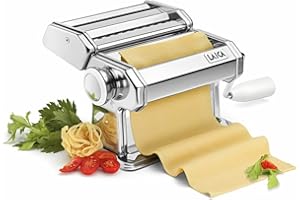 Máquina para hacer pasta Laica PM2000 permite accesorios para hacer más tipos de pasta, incluye pinza de fijación y manivela, se le puede añadir motor, en acero inxidable.