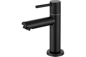 ANYCEE Robinet Lave Main Eau Froide Noir avec Bec Hauteur 9,34 cm, Mitigeur Lavabo Eau Froide Noir pour WC, Robinet Eau-Froide Uniquement en Acier Inox pour Salle de Bain