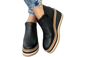 shownicer Botines de Mujer con Cuña con Cremallera Lateral Plataforma Botas de Caña Corta Informales Impermeables Cómodos Zapatos de Invierno
