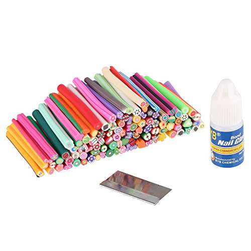 Beauty7 100 3D Fruit Heart Nail Art Tips Fimo Stick Rods Polymer Clay Stickers Decoration,Assorted Fruit Designs With Cutter