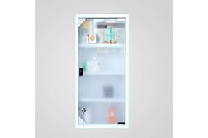 HS-Lighting Medizinschrank Metall Medikamentenschrank Arzneischrank Erste Hilfe Schrank, Tip-on'' Glastür & Schloss 60ⅹ30ⅹ12cm (Weiß- 4 Fächer)