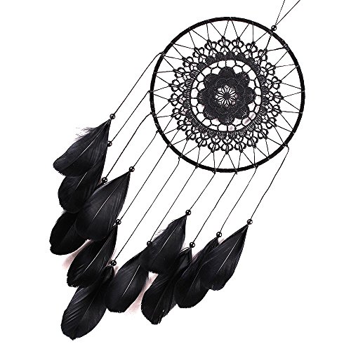 HuaYang Handgefertigt Feder Spitze Traumfänger Netz Hängend Deko Schwarz - 2